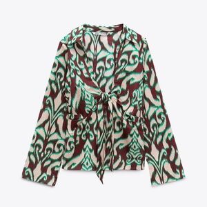 Zara Patterned Tie-Front Blouse